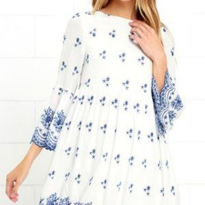 Lulus White Dress with blue embroidery